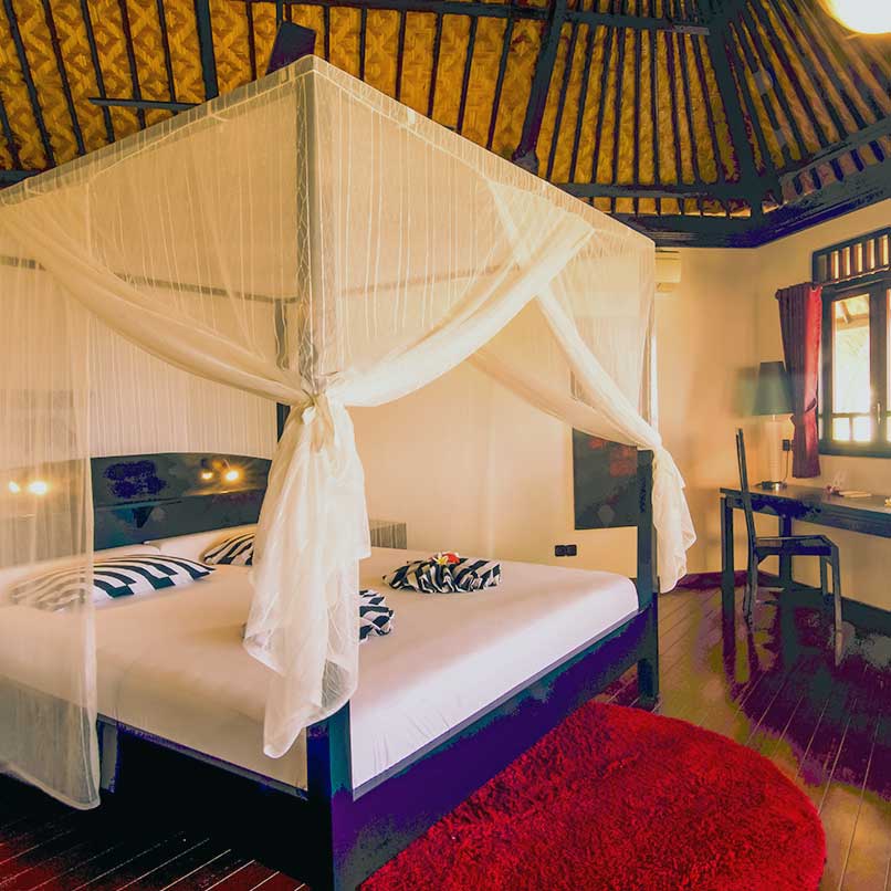 Zimmer mit Meerblick des Bali Villa Dive Resort.