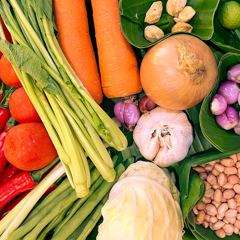 Frische Zutaten für einen Kochkurs auf Bali.